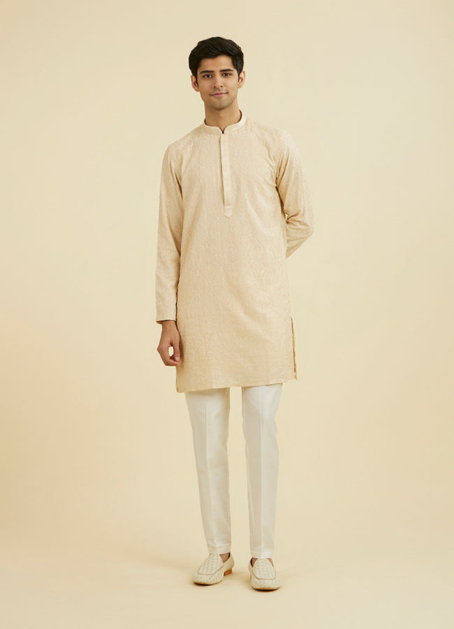 Manyavar Men Beige Georgette Ensemble Kurta Pant