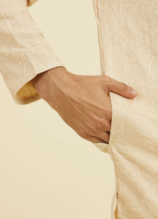 Manyavar Men Beige Georgette Ensemble Kurta Pant