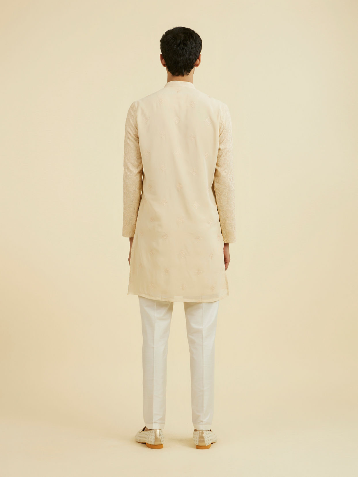 Manyavar Men Beige Georgette Ensemble Kurta Pant