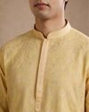 Manyavar Men Yellow Georgette Kurta Pant with Thread Embroidery