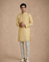 Manyavar Men Yellow Georgette Kurta Pant with Thread Embroidery