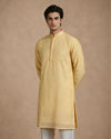 Manyavar Men Yellow Georgette Kurta Pant with Thread Embroidery