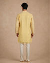 Manyavar Men Yellow Georgette Kurta Pant with Thread Embroidery