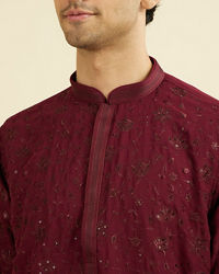 Manyavar Men Wine Georgette Ensemble Mid Length Kurta Pant