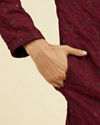 Manyavar Men Wine Georgette Ensemble Mid Length Kurta Pant