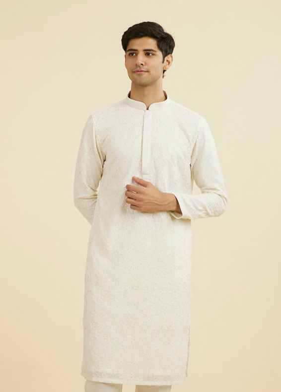 Manyavar Men Elegant Cream Kurta Churidar