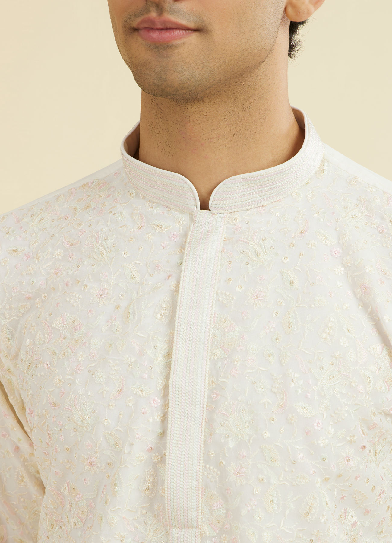 Manyavar Men Elegant Cream Kurta Churidar