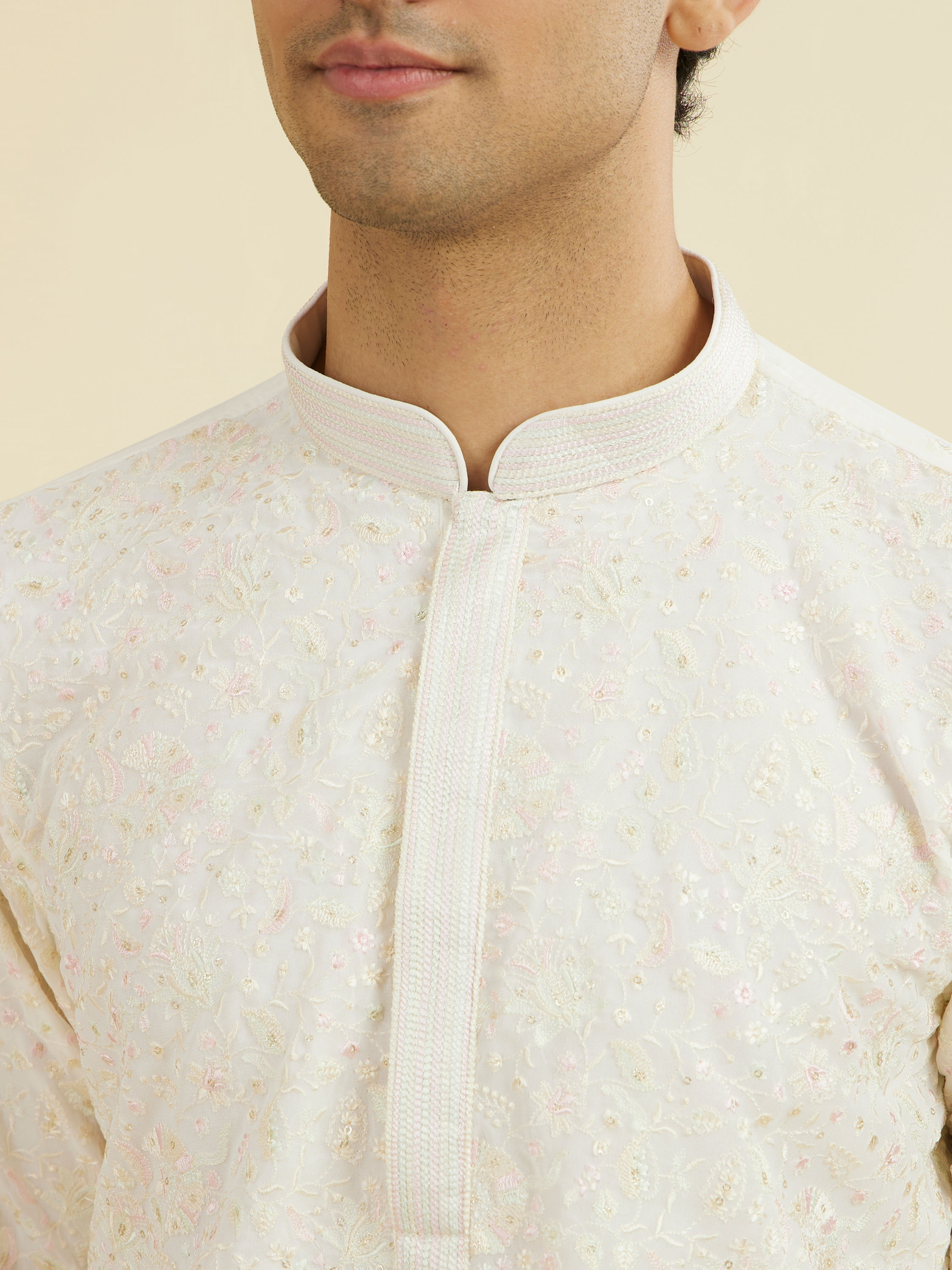 Manyavar Men Elegant Cream Kurta Churidar