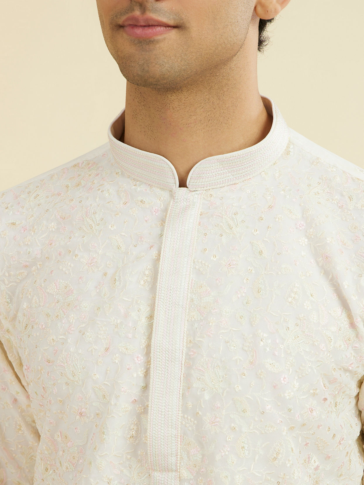 Manyavar Men Elegant Cream Kurta Churidar
