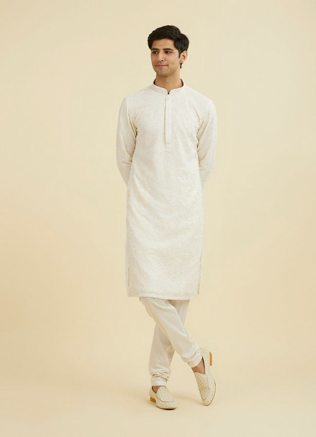 Manyavar Men Elegant Cream Kurta Churidar