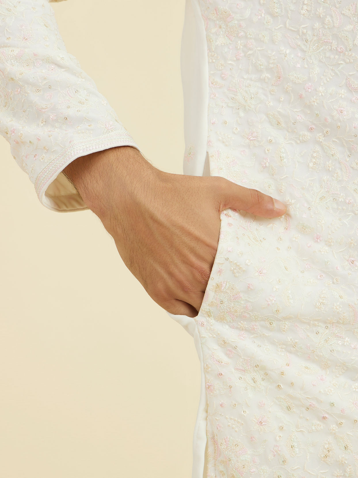 Manyavar Men Elegant Cream Kurta Churidar