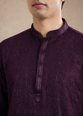 Manyavar Men Purple Georgette Kurta Churidar with Embroidery