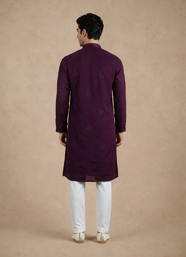 Manyavar Men Purple Georgette Kurta Churidar with Embroidery