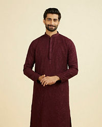 Manyavar Men Elegant Wine Kurta Churidar