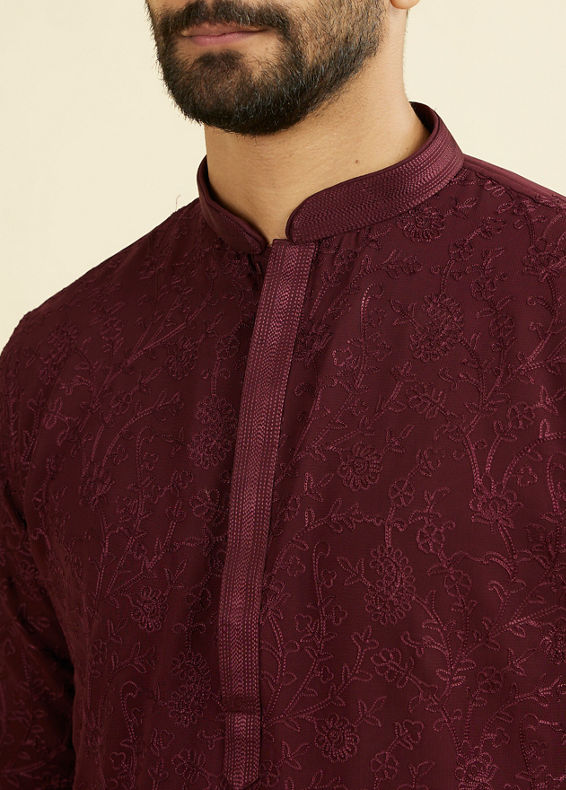 Manyavar Men Elegant Wine Kurta Churidar