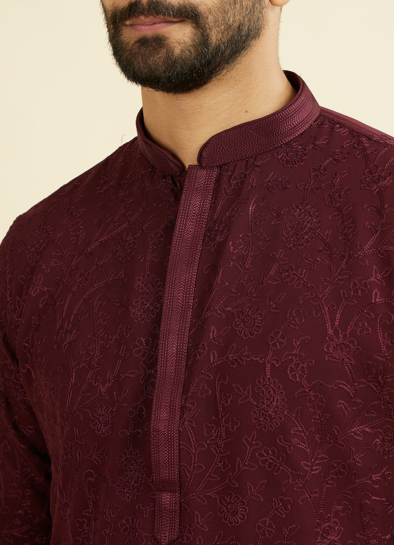 Manyavar Men Elegant Wine Kurta Churidar