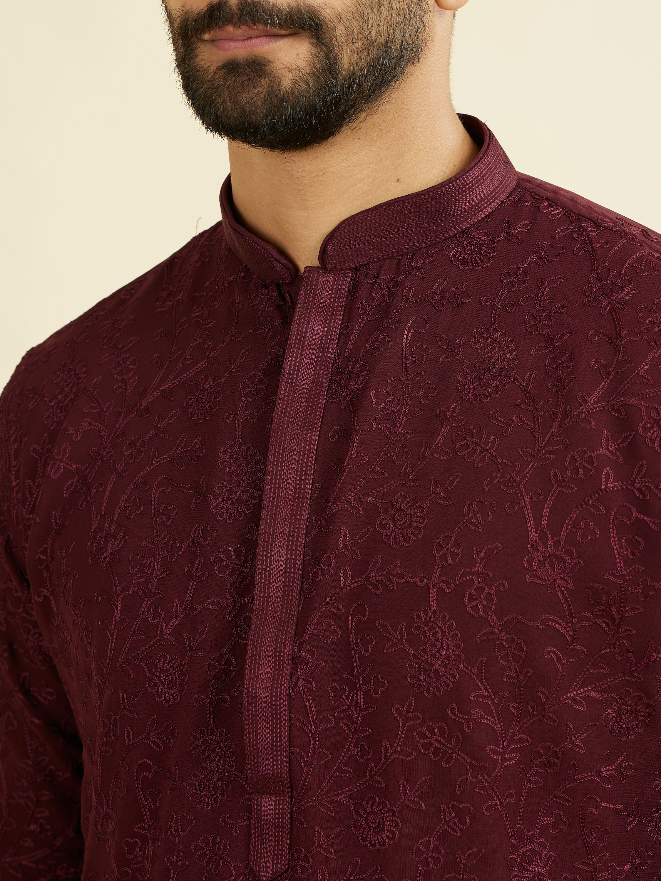 Manyavar Men Elegant Wine Kurta Churidar
