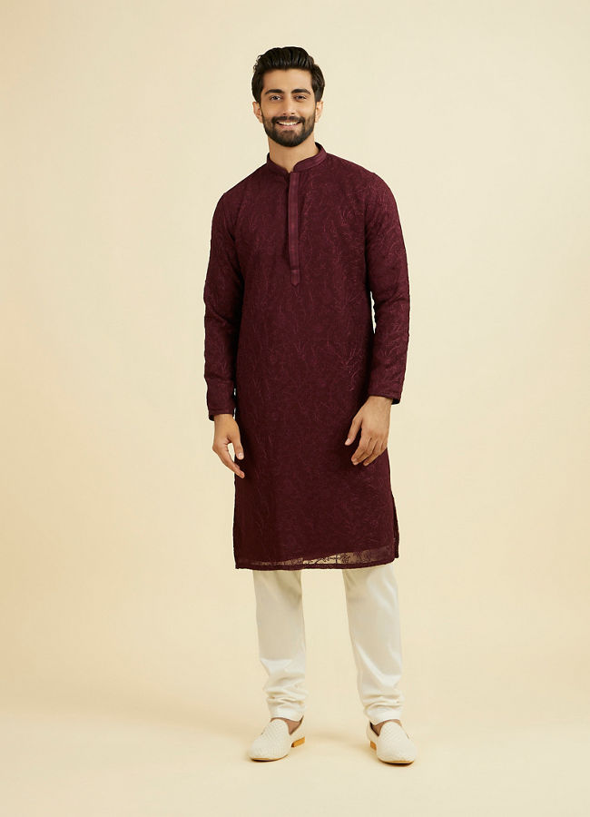 Manyavar Men Elegant Wine Kurta Churidar