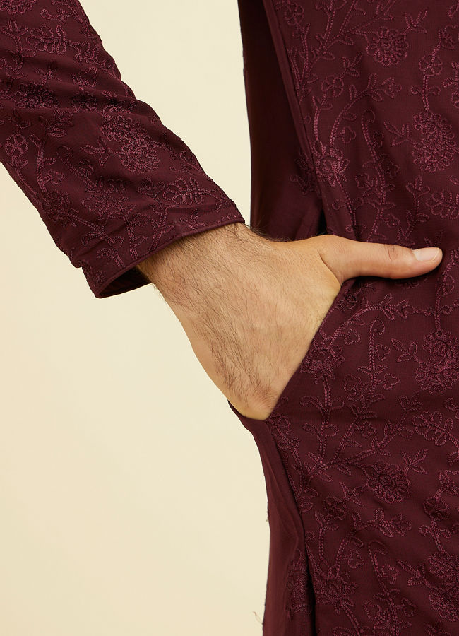 Manyavar Men Elegant Wine Kurta Churidar