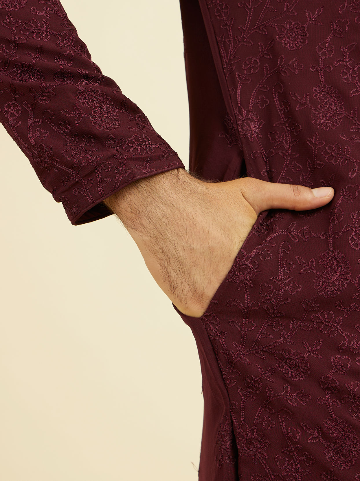 Manyavar Men Elegant Wine Kurta Churidar
