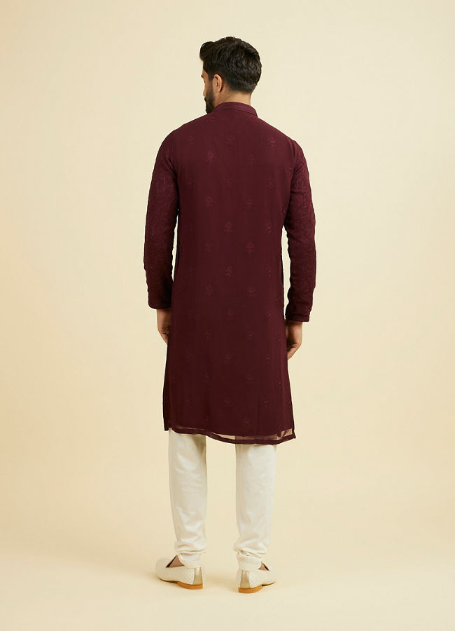 Manyavar Men Elegant Wine Kurta Churidar