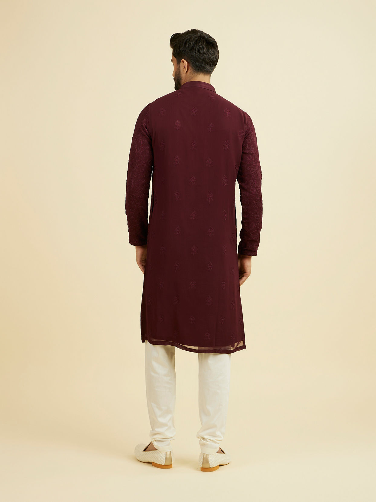 Manyavar Men Elegant Wine Kurta Churidar
