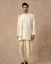 Manyavar Men Cream Silk Veshti Dhoti with Kurta and Dupatta