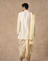 Manyavar Men Cream Silk Veshti Dhoti with Kurta and Dupatta
