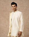 Manyavar Men Cream Silk Veshti Dhoti with Kurta and Dupatta