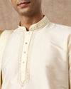 Manyavar Men Cream Silk Veshti Dhoti with Kurta and Dupatta