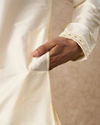 Manyavar Men Cream Silk Veshti Dhoti with Kurta and Dupatta