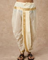 Manyavar Men Cream Silk Veshti Dhoti with Kurta and Dupatta