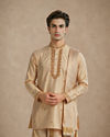Manyavar Men Fawn Silk Veshti Dhoti with Embroidery