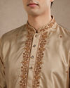 Manyavar Men Fawn Silk Veshti Dhoti with Embroidery
