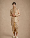 Manyavar Men Fawn Silk Veshti Dhoti with Embroidery