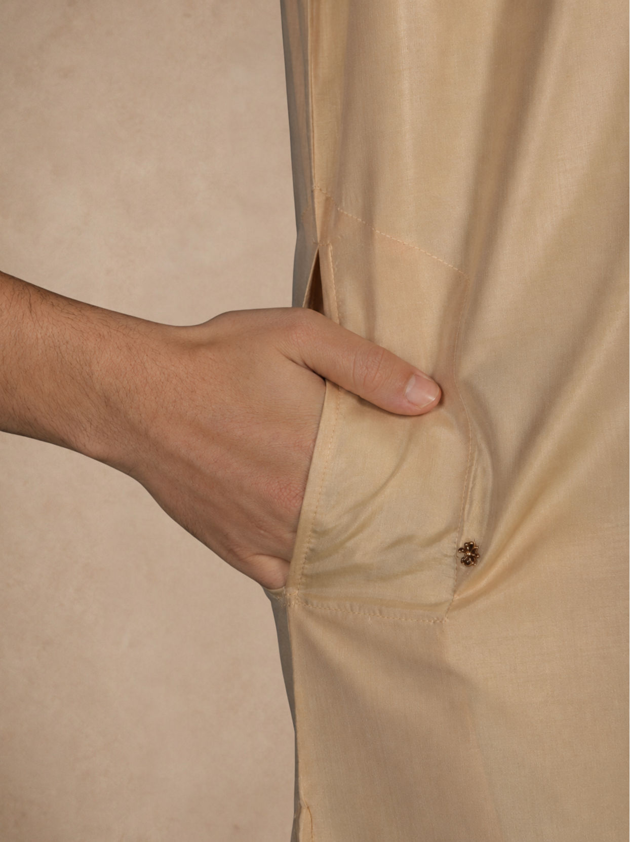 Manyavar Men Fawn Silk Veshti Dhoti with Embroidery
