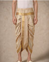 Manyavar Men Fawn Silk Veshti Dhoti with Embroidery