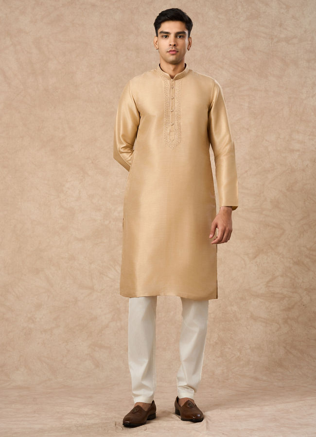 Manyavar Men Gold Silk Kurta Churidar