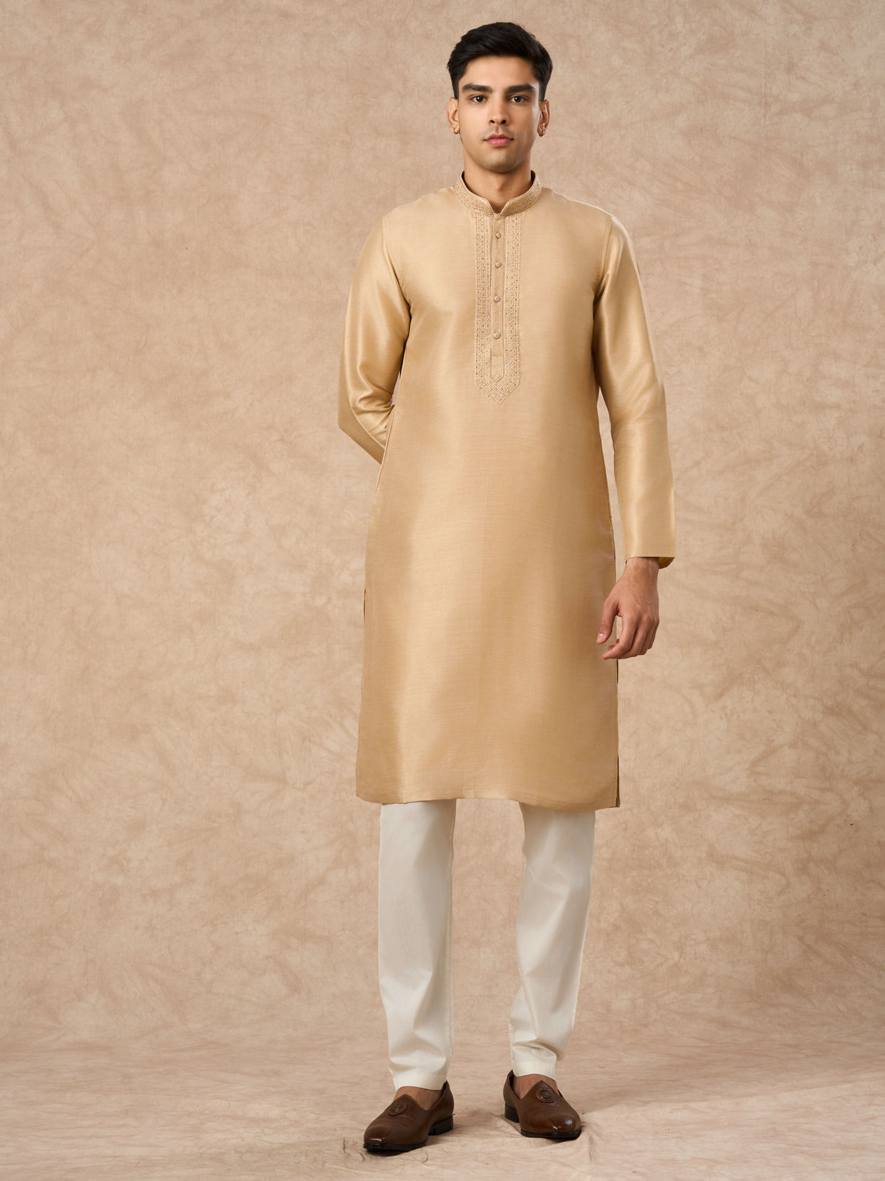 Manyavar Men Gold Silk Kurta Churidar