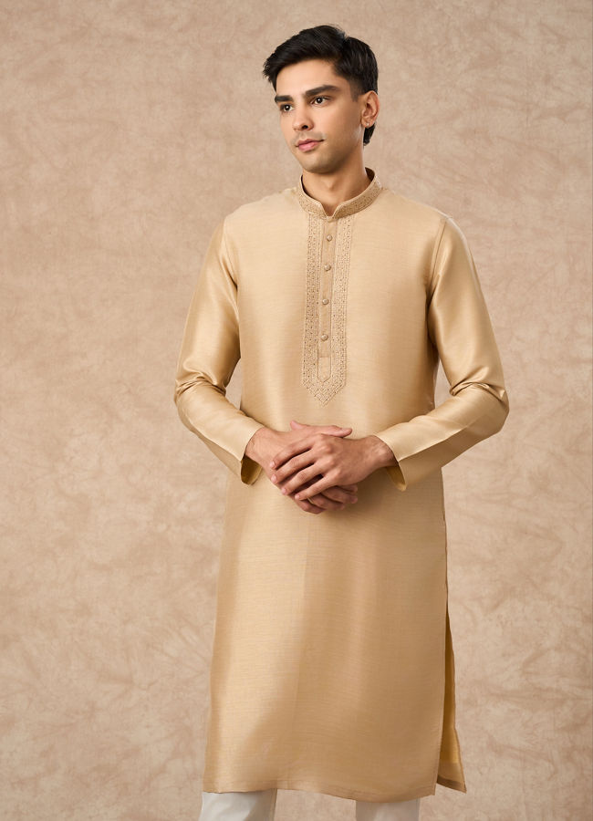Manyavar Men Gold Silk Kurta Churidar