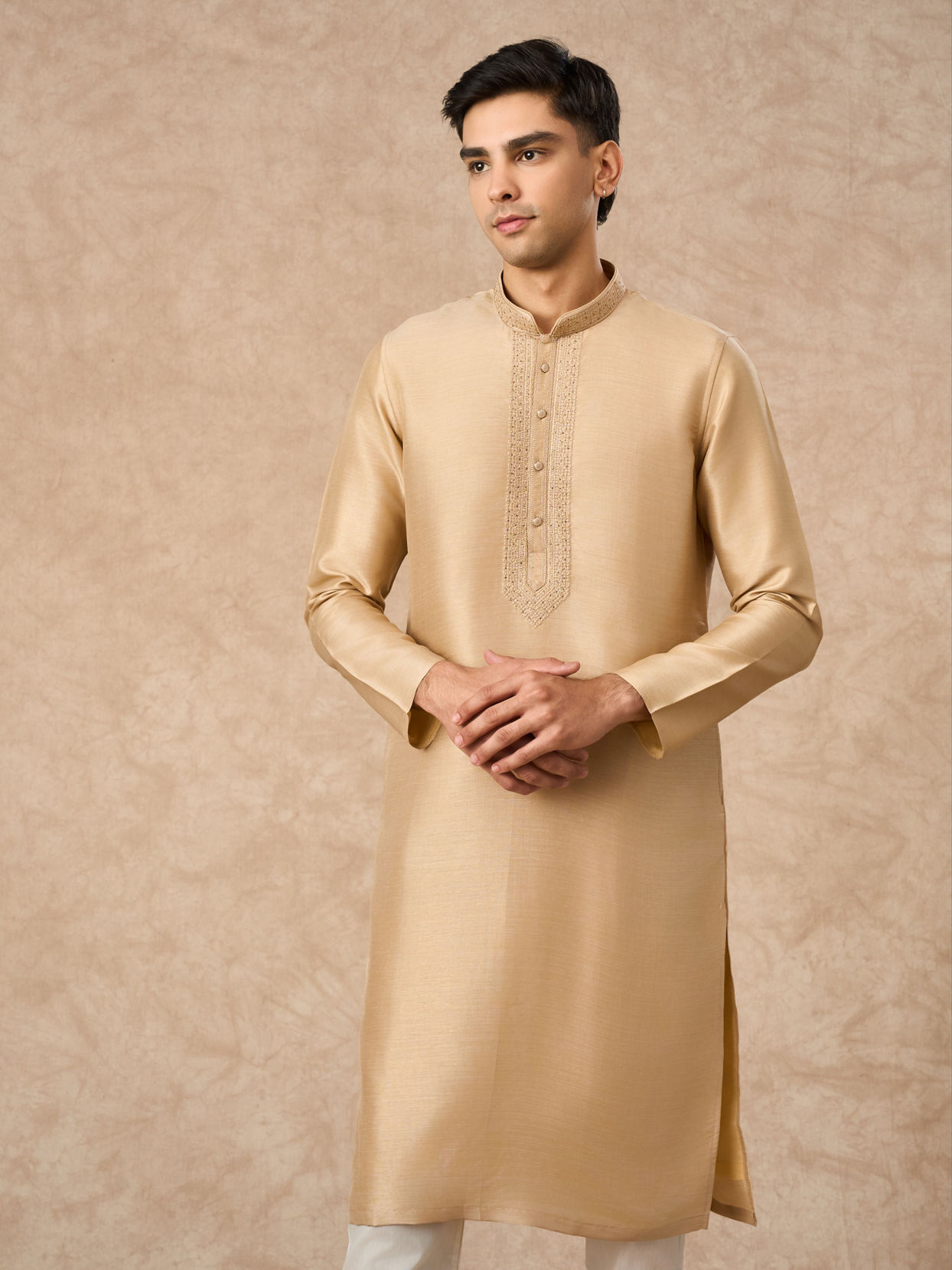 Manyavar Men Gold Silk Kurta Churidar