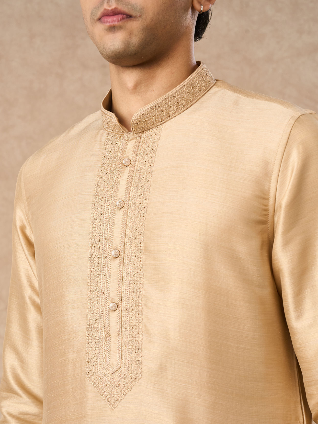 Manyavar Men Gold Silk Kurta Churidar