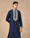Manyavar Men Dark Blue Blended Viscose Kurta Churidar with Embroidery