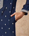 Manyavar Men Dark Blue Blended Viscose Kurta Churidar with Embroidery