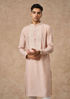 Manyavar Men Pink Blended Viscose Kurta Pajama