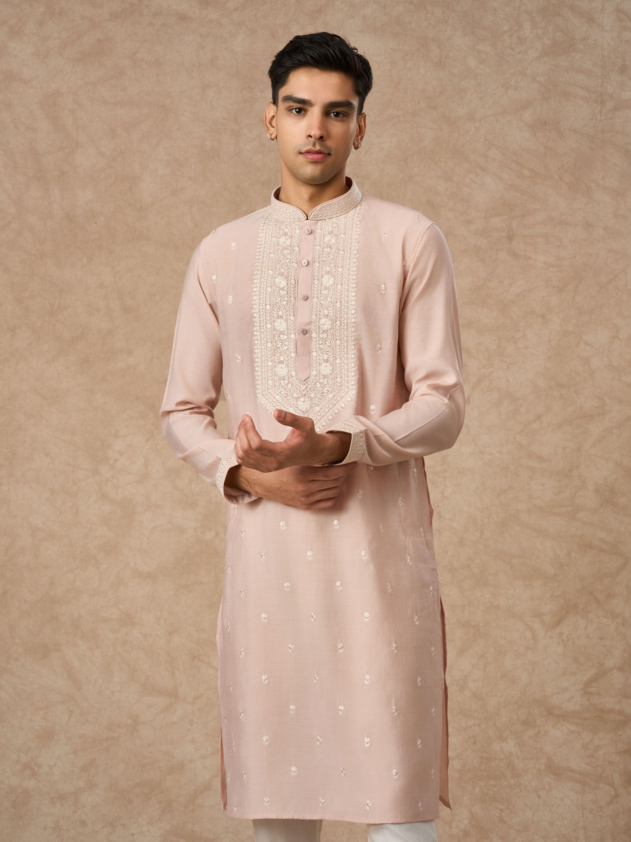 Manyavar Men Pink Blended Viscose Kurta Pajama