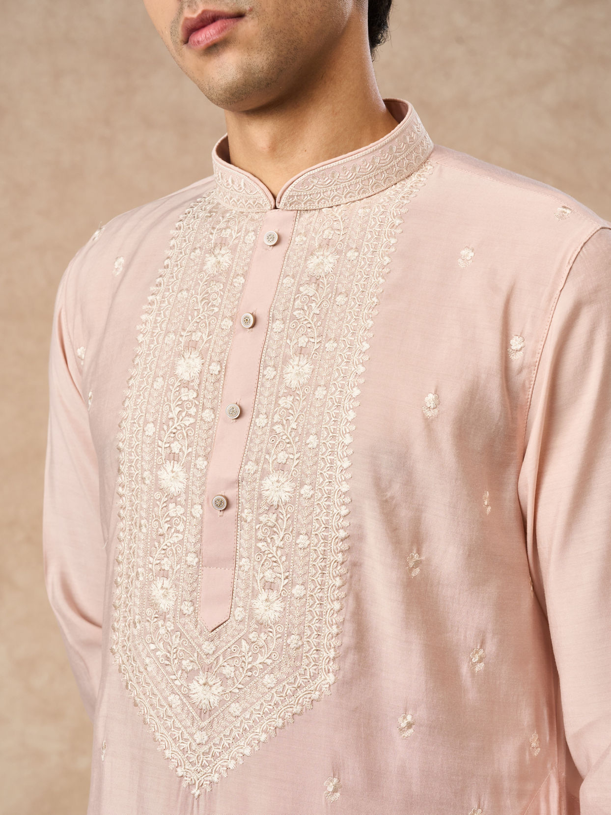 Manyavar Men Pink Blended Viscose Kurta Pajama