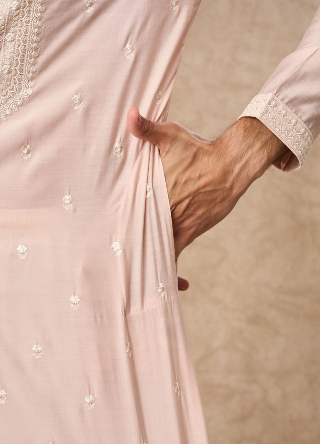Manyavar Men Pink Blended Viscose Kurta Pajama