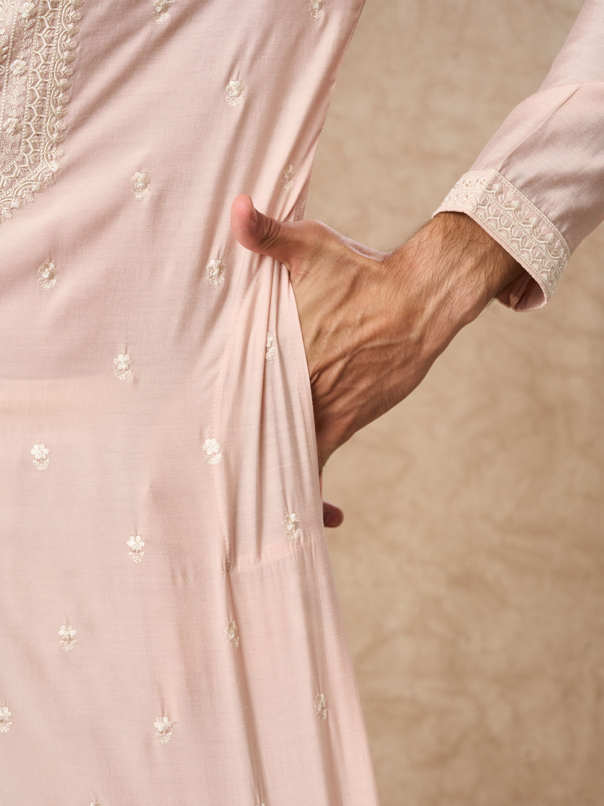 Manyavar Men Pink Blended Viscose Kurta Pajama