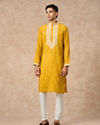 Manyavar Men Mustard Blended Viscose Kurta Churidar